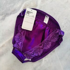 NWT Silk Panties with Lace Trim (Shell Pattern) | Vintage Satin Briefs- Purple